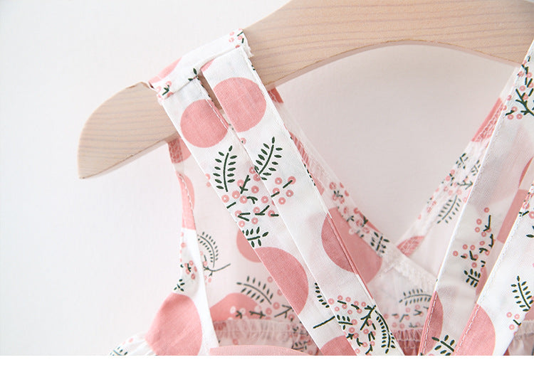 Baby Girl Polka Dot & Floral Print Sleeveless Dress with Sun Hat – Bow Back, Sizes 6 Months–4 Years