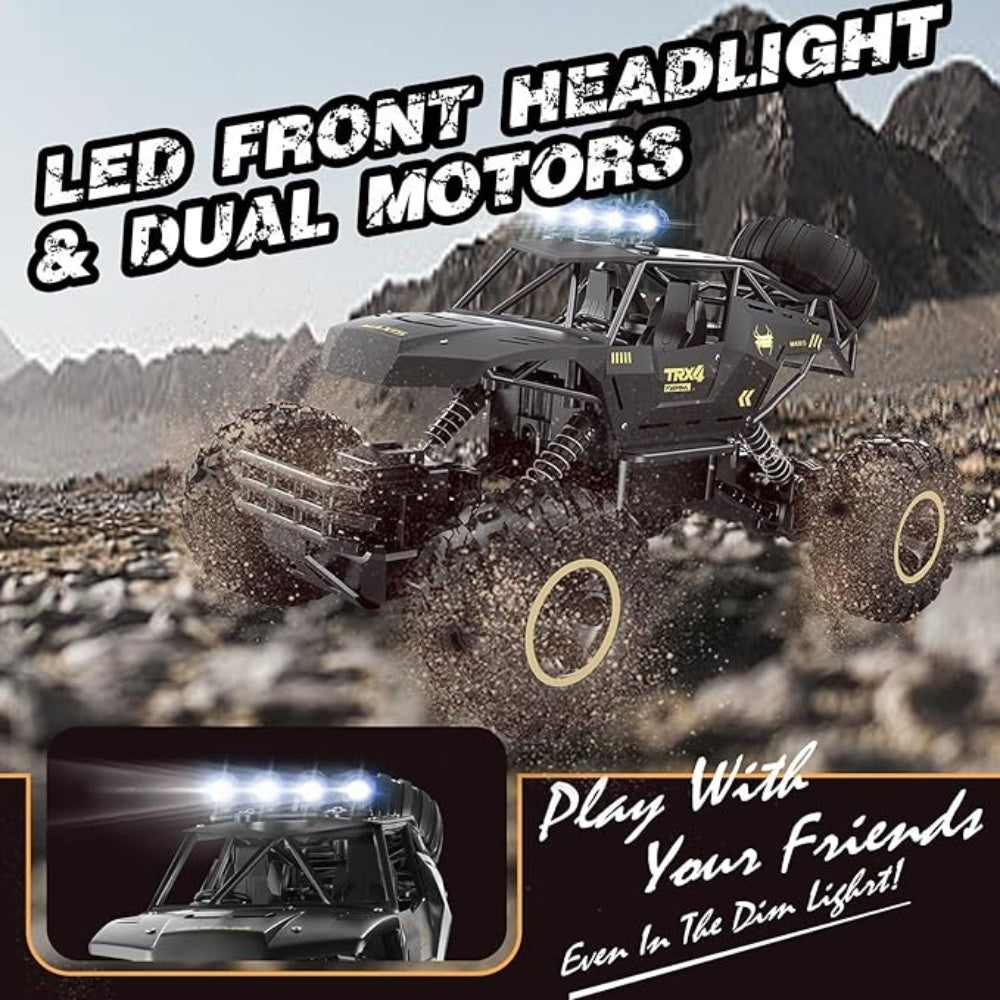 RC Rock Crawler 4WD Off-Road Truck with LED Lights & Rechargeable Batteries