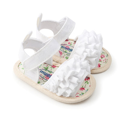 Baby Girl Soft Sole Sandals with Ruffle Detail – First Walkers