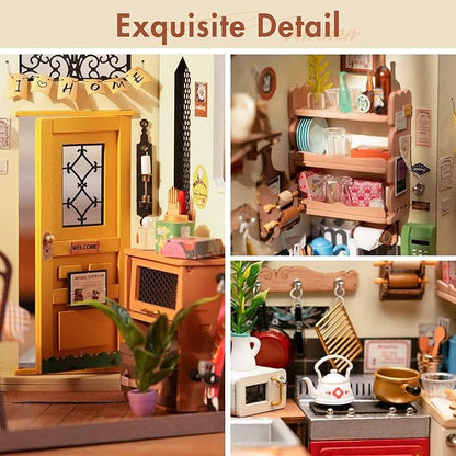 ROBOTIME Rolife Happy Kitchen Miniature Dollhouse Kit – DIY Wooden Room with LED Light (DG159)
