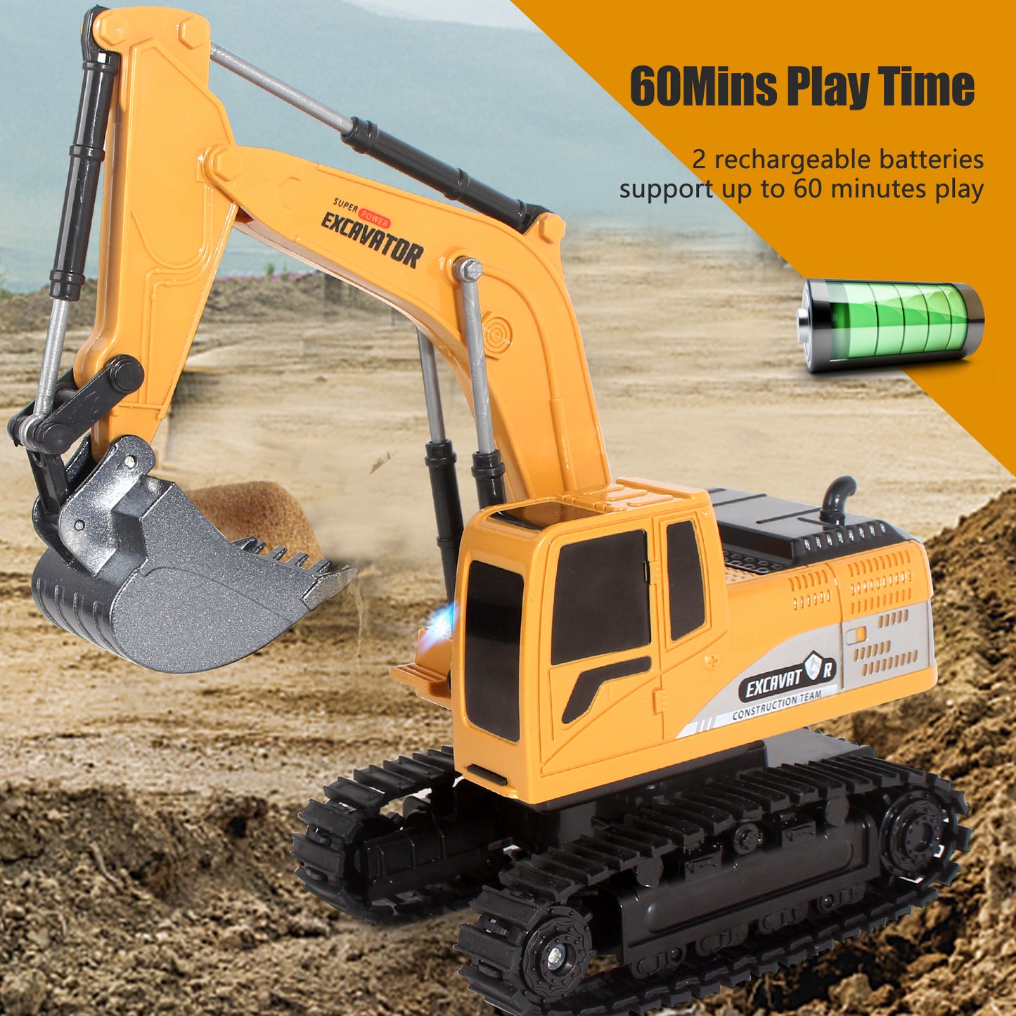 RC Excavator Truck – Remote Control Construction Vehicle with Metal Shovel & Lights