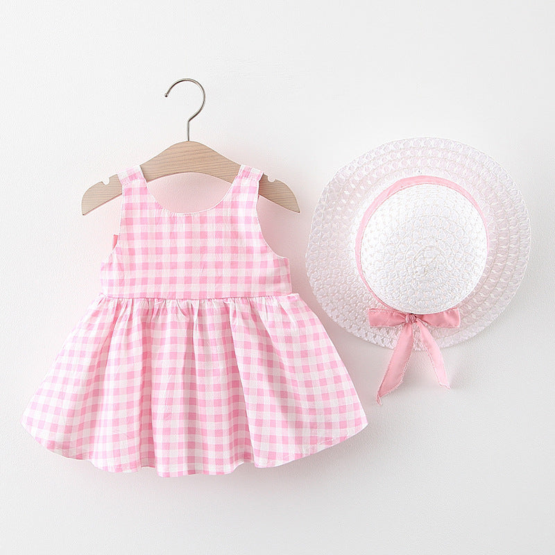 Baby Girl Gingham Bow Dress & Sun Hat Set