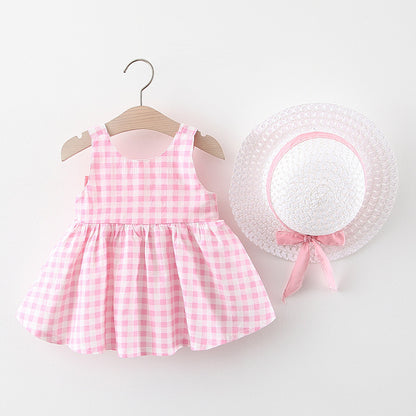 Baby Girl Gingham Bow Dress & Sun Hat Set