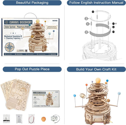 ROKR Mechanical Orrery 3D Wooden Puzzle – 316-Piece Rotatable Model Building Kit