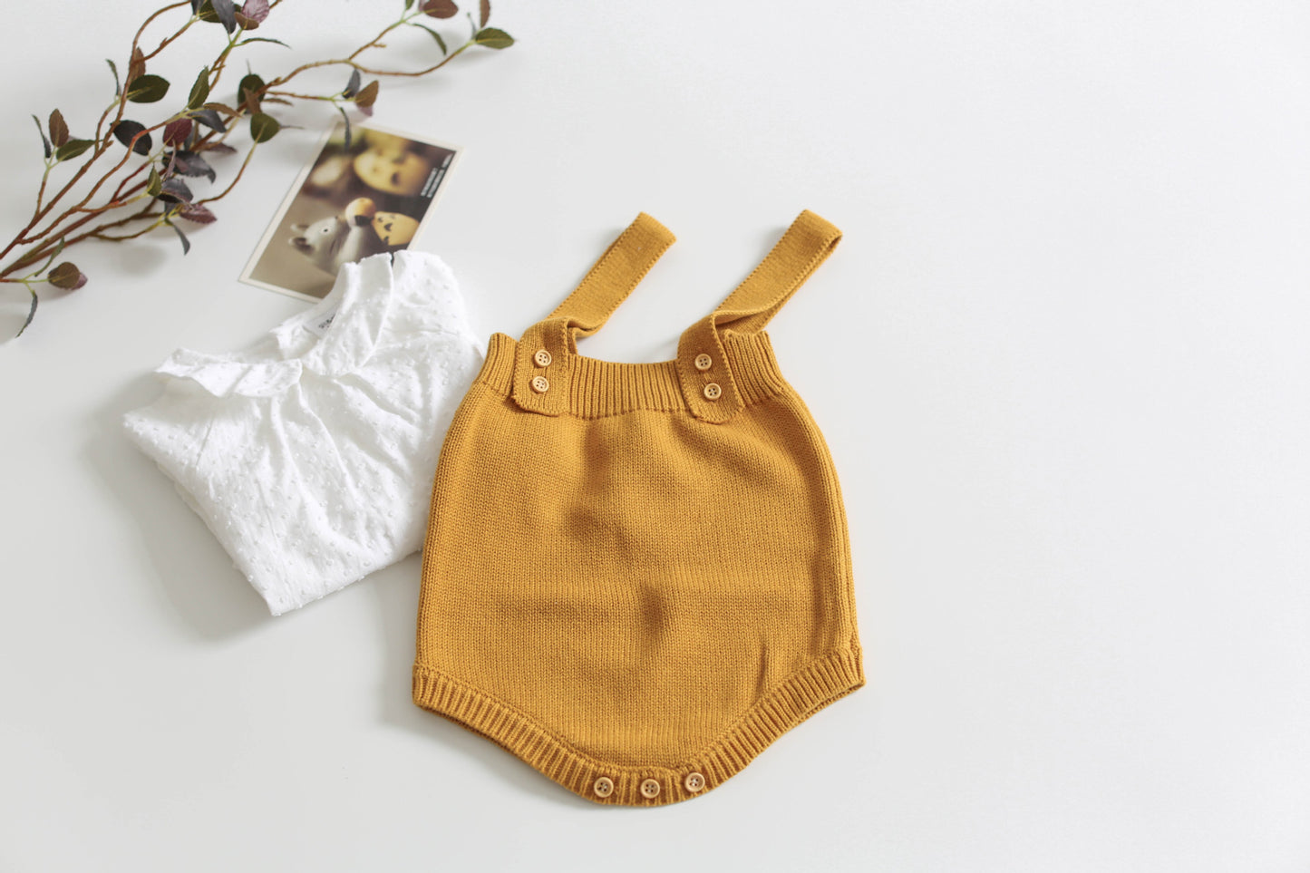Soft Cotton Baby Knit Suspender Romper (0–24 Months)