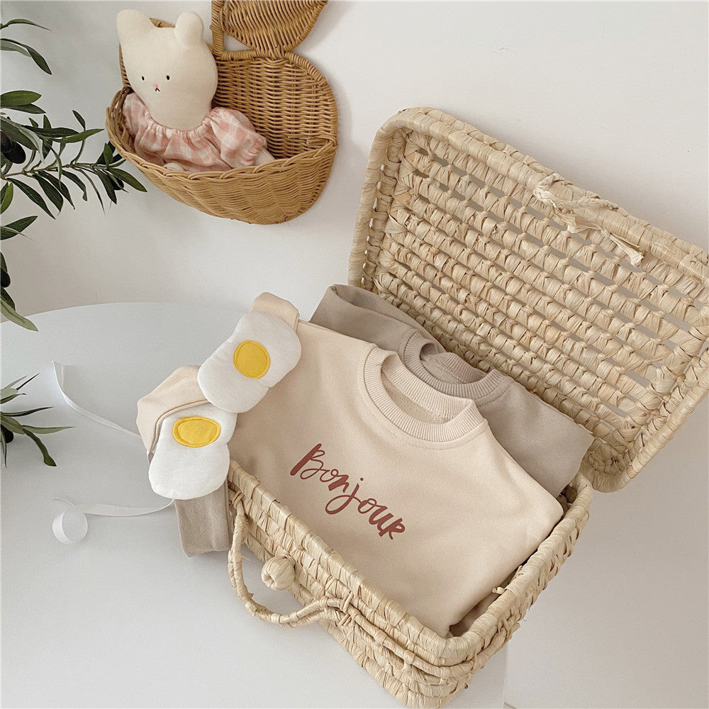 Bonjour Baby Romper Set + Poached Egg Headband (Unisex)