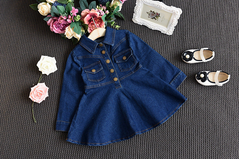 kin kin denim dress Girls' Button-Front A-Line – Long Sleeve with Chest Pockets, Sizes 2–8 Navy / 4–5 years Its deep indigo hue Size:Boys 8 dev-position-new-releases:number:65 Backless Cut Out Midi