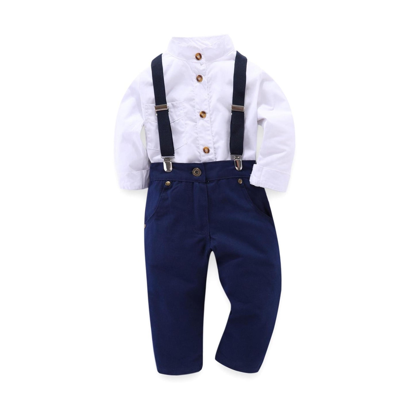 Little Gentleman Suspender Suit Set for Boys – Classic Shirt & Pants Outfit for Special Occasions