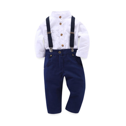 Little Gentleman Suspender Suit Set for Boys – Classic Shirt & Pants Outfit for Special Occasions