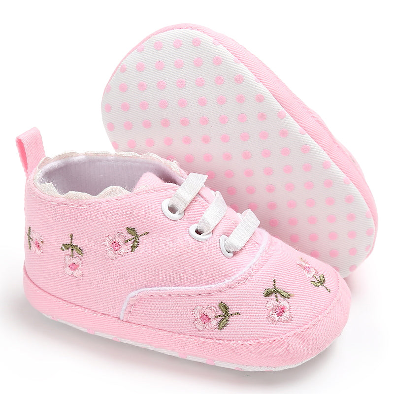 Floral Canvas Baby Shoes with Elastic Closure (Soft Sole)