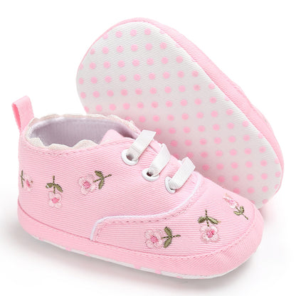 Floral Canvas Baby Shoes with Elastic Closure (Soft Sole)