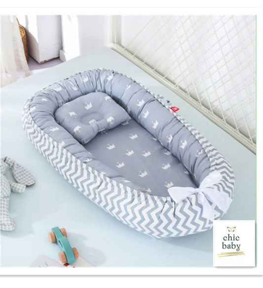 Portable Baby Nest Lounger with Pillow – Soft Cotton Snuggle Bed for Newborns & Infants