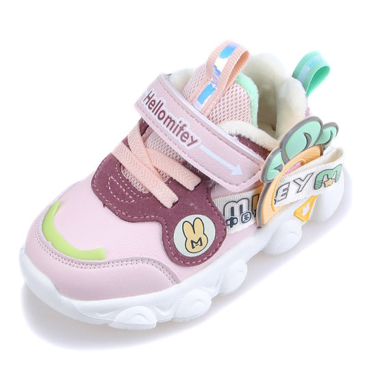 Fleece-Lined Cartoon Sneakers for Baby & Toddler – Warm Lightweight Winter Shoes with 3D Side Badge