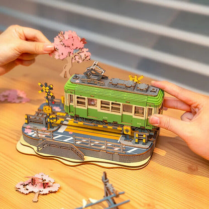 Rolife Sakura Journey Tram 3D Wooden Puzzle – DIY Model for Teens & Collectors