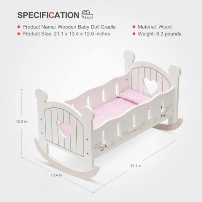 ROBOTIME Wooden Doll Cradle – Rocking Reversible Doll Bed (Fits Dolls up to 18")