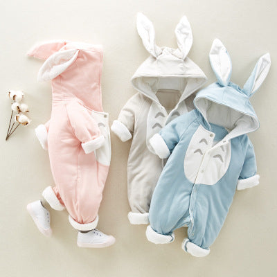 Thickened Cotton Baby Romper with Chinchilla-Style Hood
