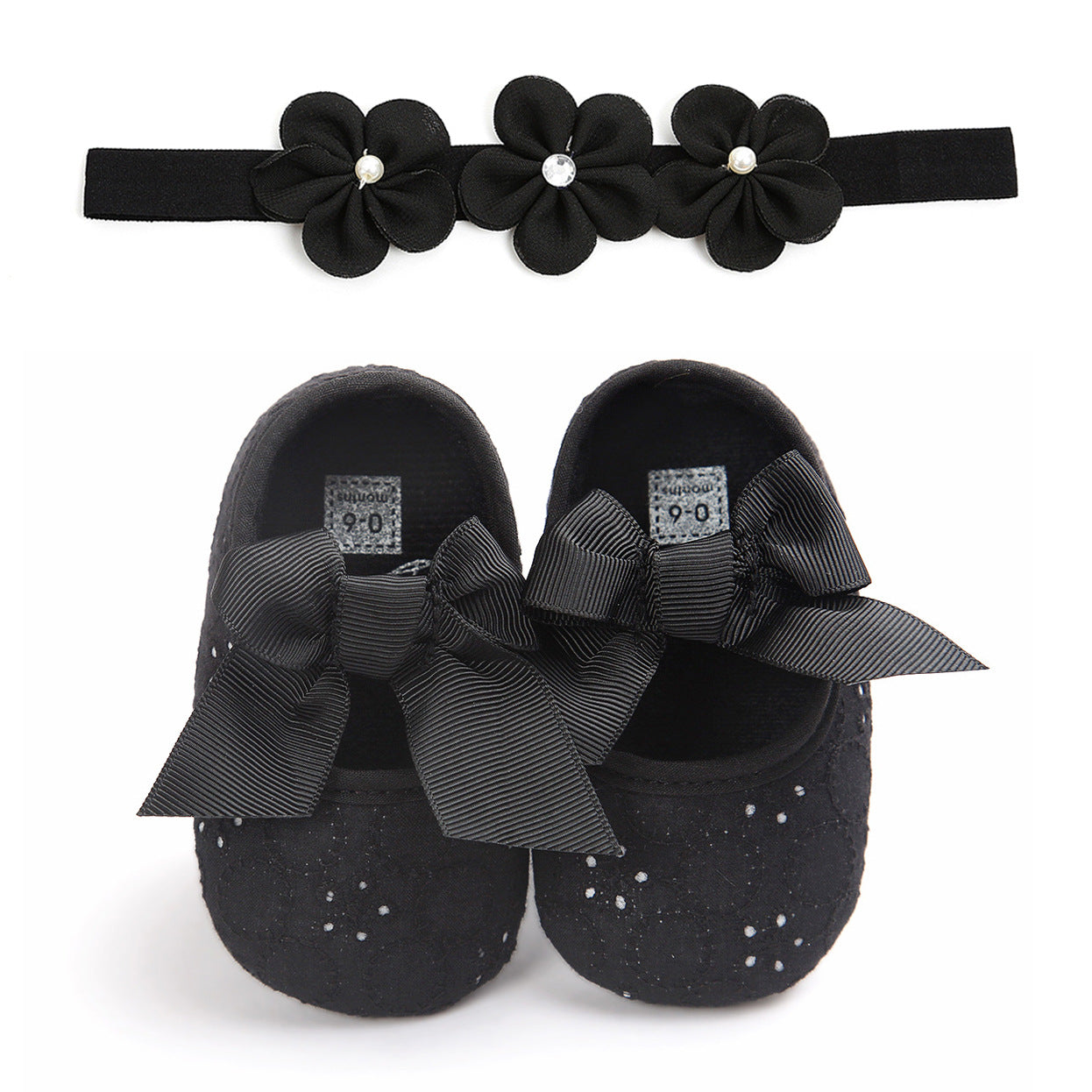 Baby Princess Shoes with Matching Headband – Soft Sole, Bow Detail (0–12 Months)