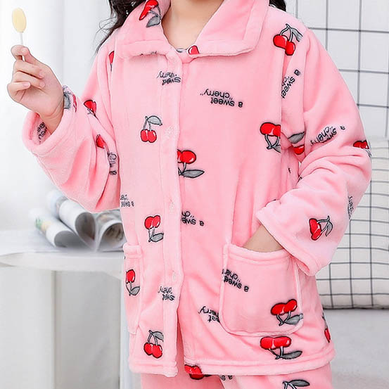 Kids' Plush Flannel Pajama Set – Warm Button-Front Top & Pants with Cartoon Prints for Toddlers & Big Kids (1–10 Years)