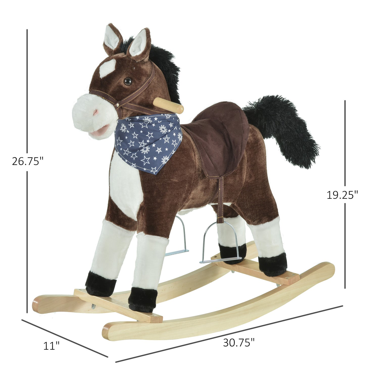 Plush Cowboy Rocking Horse – Wooden Ride-On with Realistic Sounds for Kids 3-6 Years