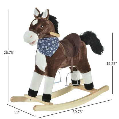 Plush Cowboy Rocking Horse – Wooden Ride-On with Realistic Sounds for Kids 3-6 Years
