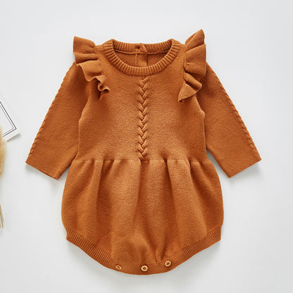 Ruffle Knit Baby Girl Romper – Soft Cotton One-Piece with Flutter Sleeves