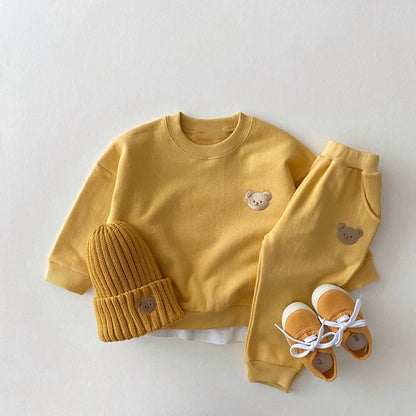 Baby Bear Embroidered Sweatshirt & Pants Set – Soft Cotton Two-Piece Outfit