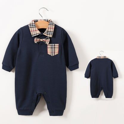 Baby Boy Dressy Romper Onesie (Long Sleeve) – Korean-Style “Little Gentleman” Outfit