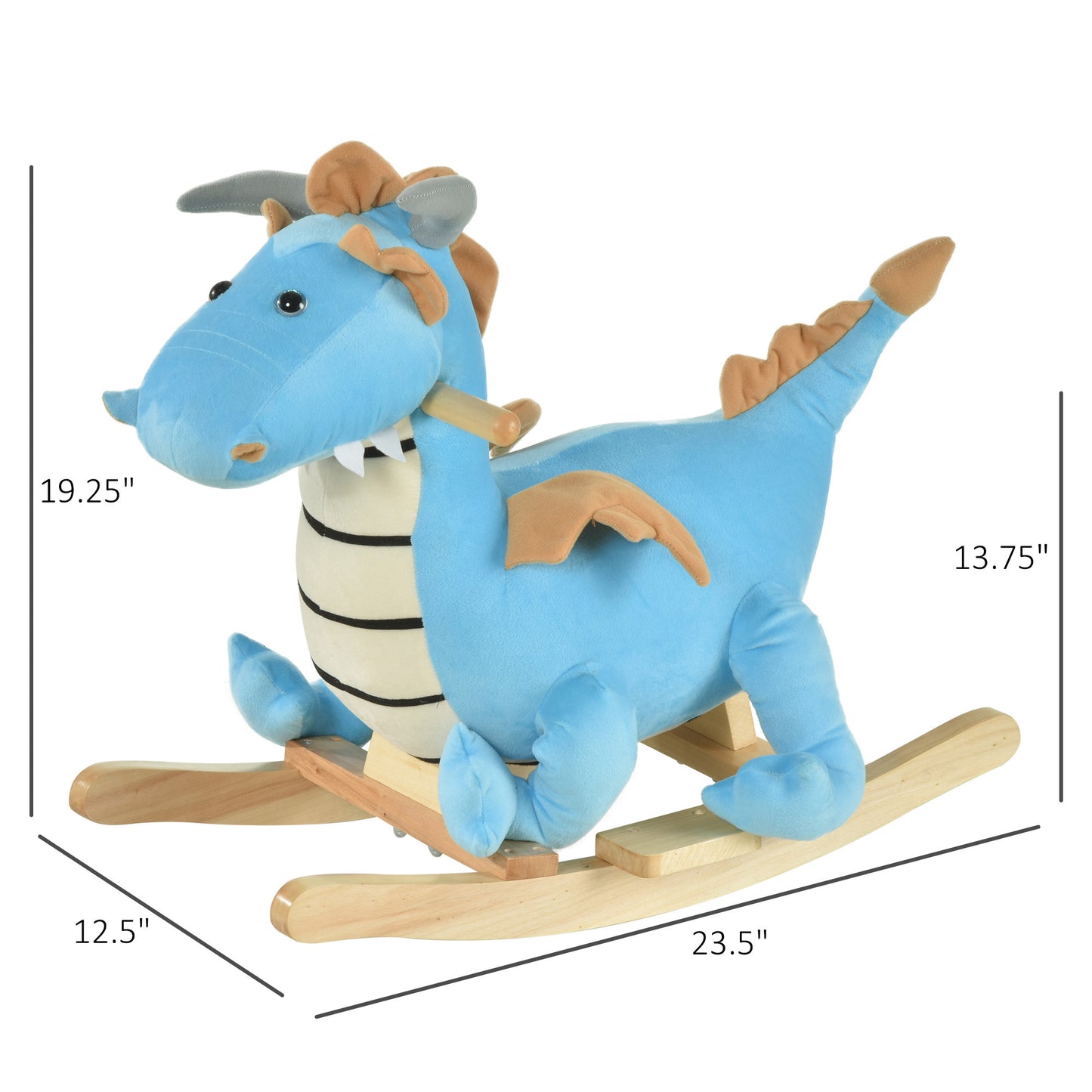 Blue Wooden Dinosaur Rocking Horse – Realistic Sounds Ride-On Toy for Toddlers