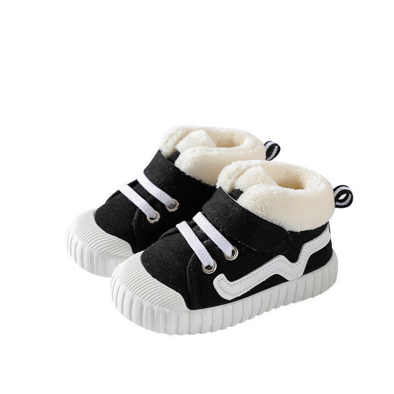 Fleece-Lined High-Top Canvas Toddler Boots | Plush Winter Shoes in Red & Black