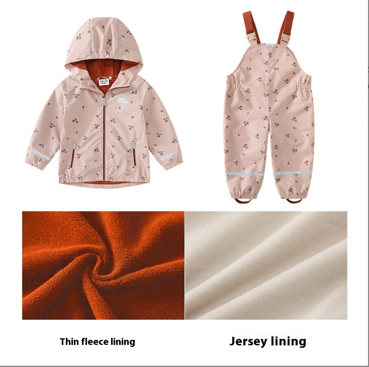 Floral Waterproof Rain Jacket & Bib Pants Set – Kids' Outdoor Wet Weather Suit