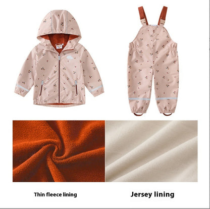 Floral Waterproof Rain Jacket & Bib Pants Set – Kids' Outdoor Wet Weather Suit