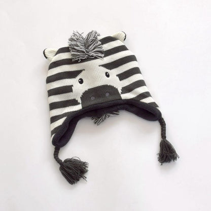 Zebra Knit Winter Hat for Babies & Toddlers (Fleece-Lined, Ear Flaps + Tassels)