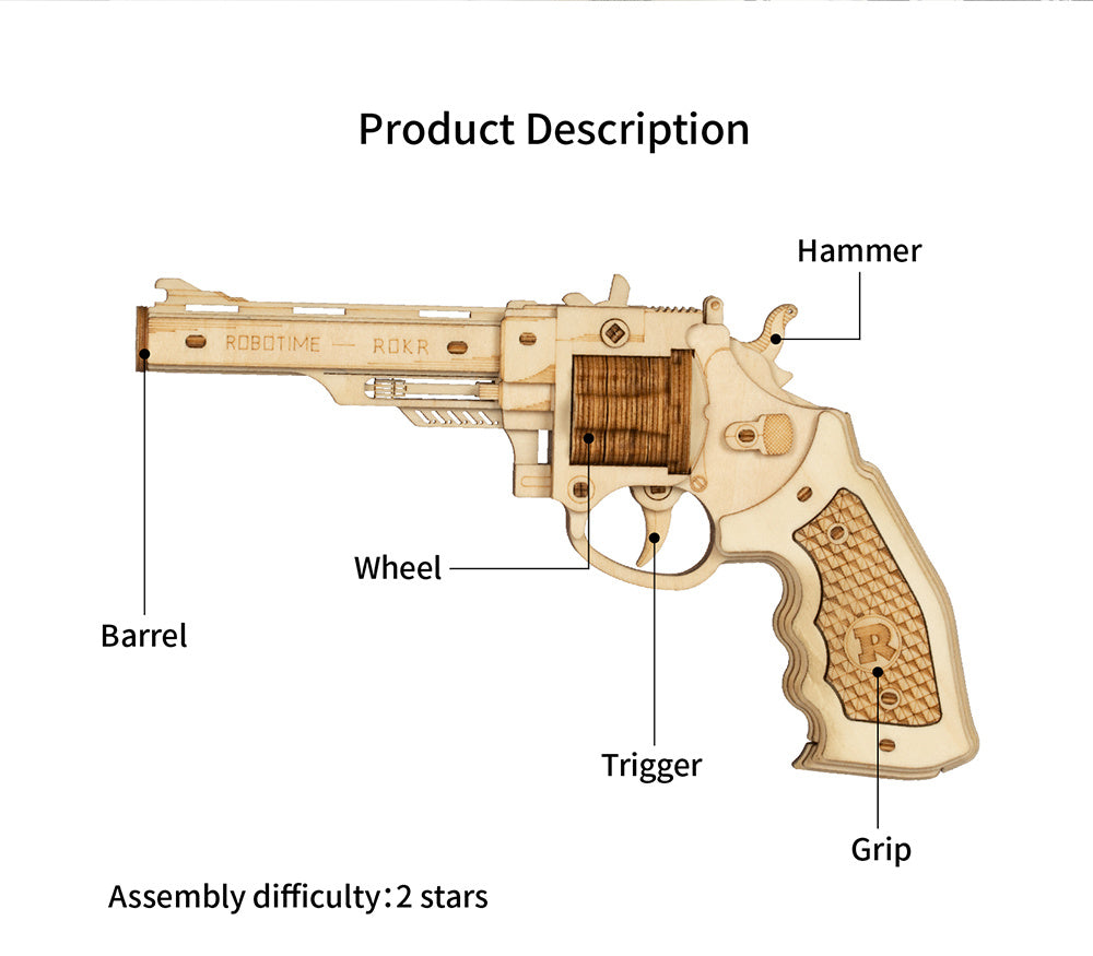 ROKR 3D Wooden Revolver Gun Puzzle – DIY Mechanical Model for Kids & Teens (LQ401)