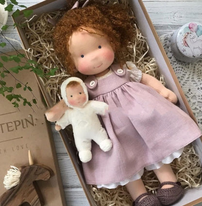 Handmade Curly Girl Plush Doll – 30cm Velvet Stuffed Toy with Clothes