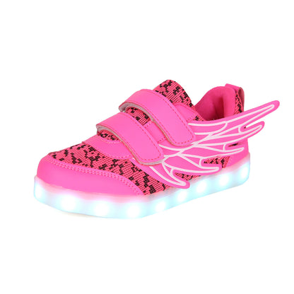 LED Light-Up Wing Sneakers for Kids – USB Rechargeable Flashing Shoes with Angel Wings for Boys & Girls