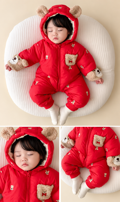 Bear Ear Puffer Hooded Romper for Babies