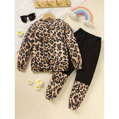 Toddler Girls’ Leopard Print 2-Piece Sweatshirt & Sweatpant Set – Soft, Stylish & Play-Friendly