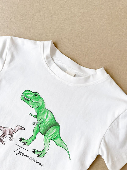 Toddler Boys' Dinosaur Graphic Tee & Gingham Shorts Set – Illustrated Dino Print, Sizes 6 Months–3 Years