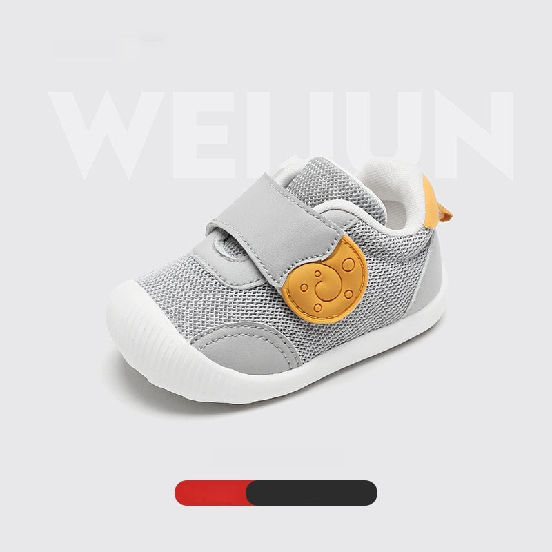 Snail-Patch Mesh Baby & Toddler Sneakers | Breathable Soft-Sole Shoes in White, Grey & Strawberry Pink
