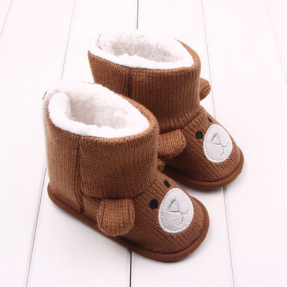 Cozy Bear Baby Booties – Soft Cotton Toddler Shoes with Warm Plush Lining