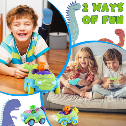 2-Pack Dinosaur RC Cars for Kids – Rechargeable Remote Control Cars with Lights & Music
