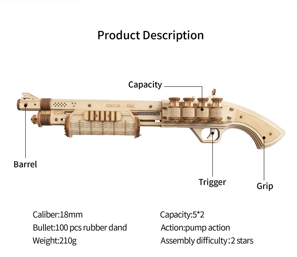 ROKR 3D Wooden Revolver Gun Puzzle – DIY Mechanical Model for Kids & Teens (LQ401)