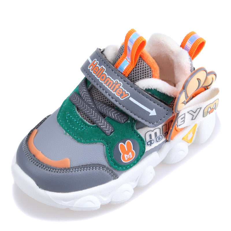 Fleece-Lined Cartoon Sneakers for Baby & Toddler – Warm Lightweight Winter Shoes with 3D Side Badge