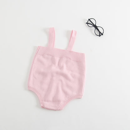 Cable-Knit Baby Romper Bloomers – Soft Cotton Buttoned One-Piece for Little Girls