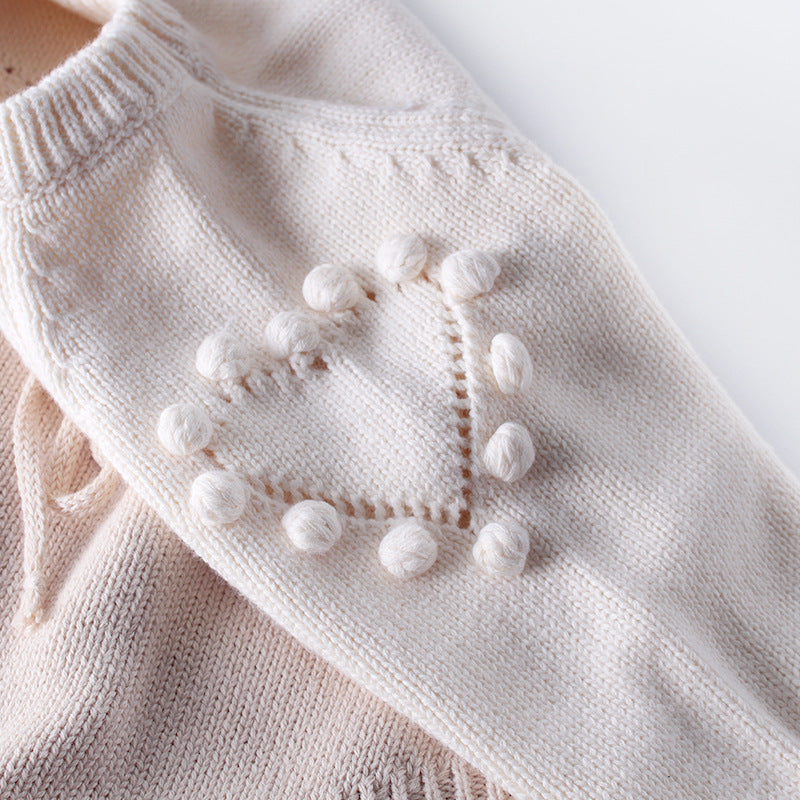 Baby Girl Knitted Heart Sweater Romper – Long Sleeve Cotton Bodysuit