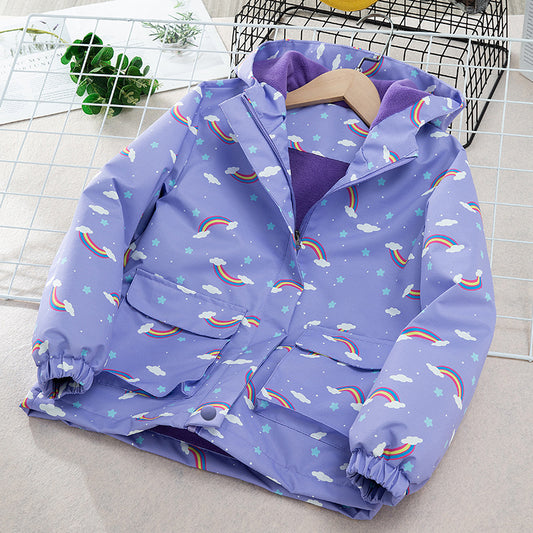 Kids Hooded Waterproof Jacket with Fleece Lining