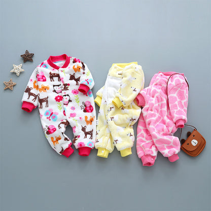 Cozy Fleece Baby Romper – Warm Cartoon Print Footless Jumpsuit for Newborns & Infants (0–24 Months)