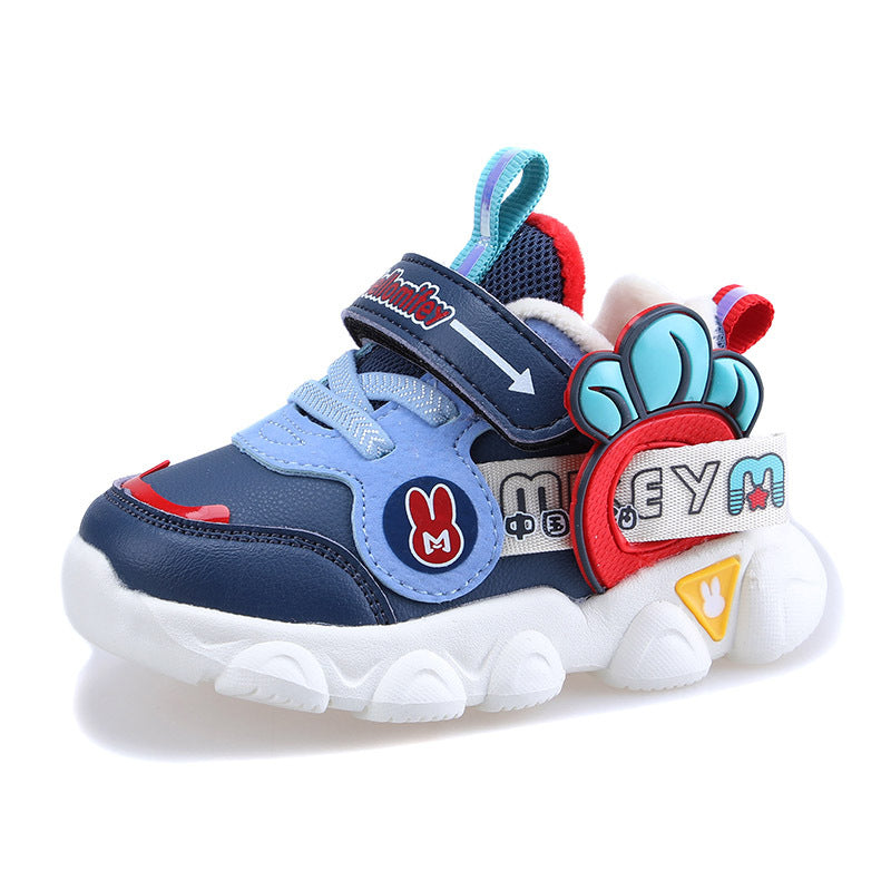 Fleece-Lined Cartoon Sneakers for Baby & Toddler – Warm Lightweight Winter Shoes with 3D Side Badge