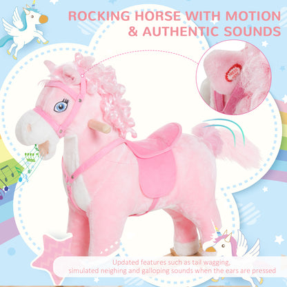 Pink Plush Rocking Horse – Realistic Sounds & Swinging Tail for Kids 3+