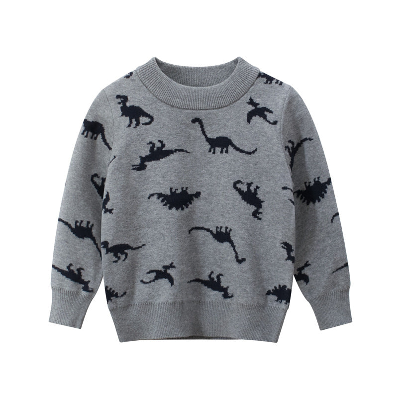 Boys Dinosaur Knit Sweater – Soft Crewneck Pullover for Toddler & Kids